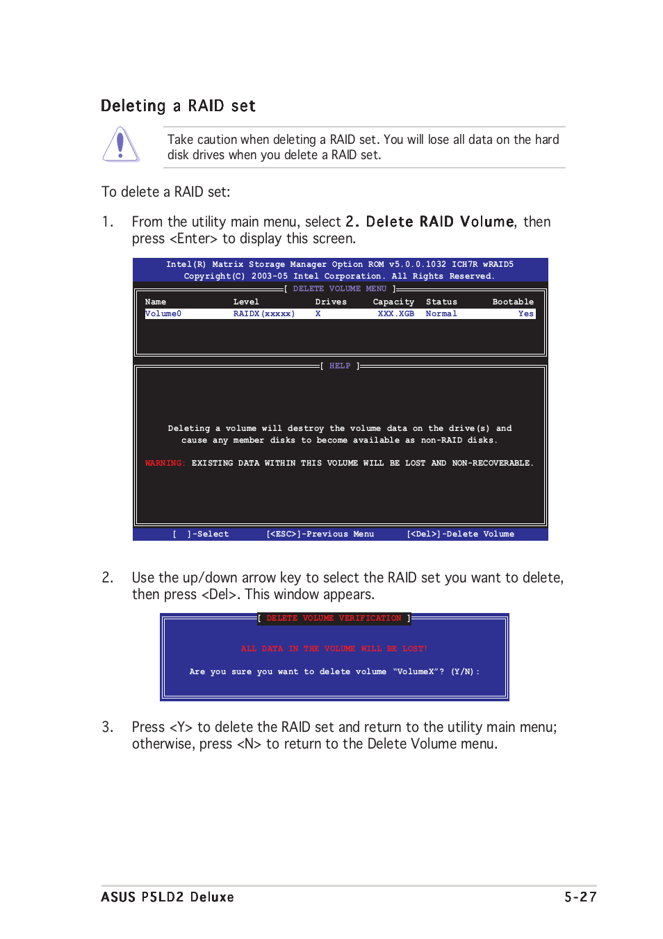 Deleting a raid set | Asus DELUXE P5LD2 User Manual | Page 137 / 156