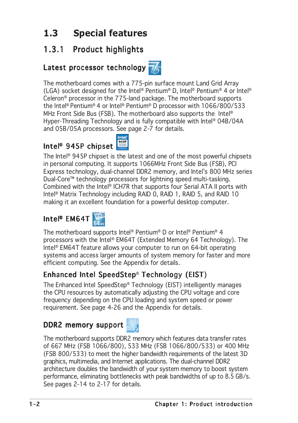 3 special features | Asus DELUXE P5LD2 User Manual | Page 16 / 156