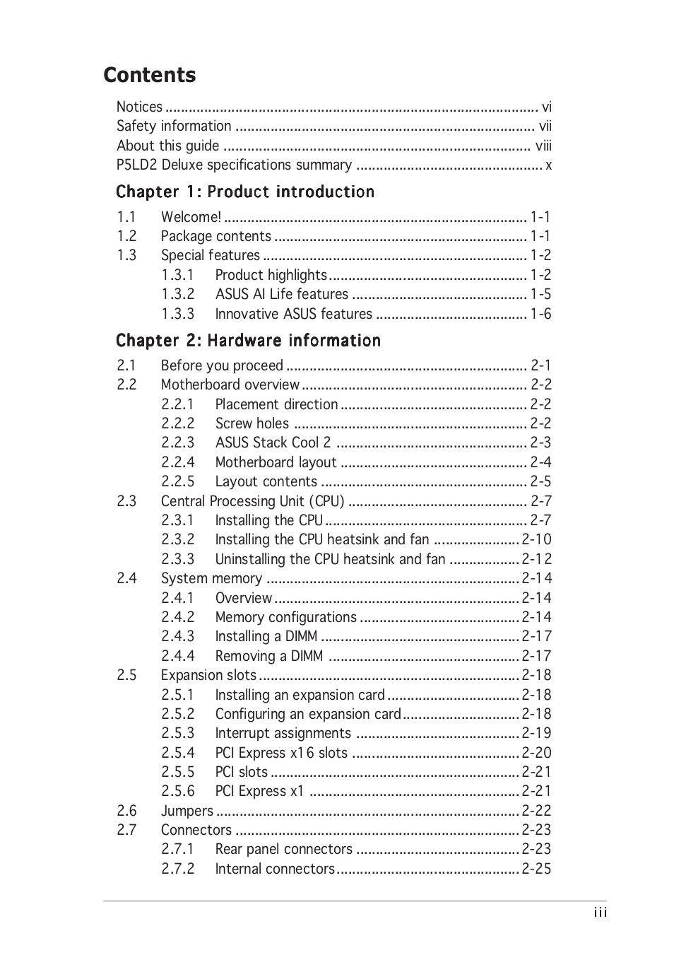 Asus DELUXE P5LD2 User Manual | Page 3 / 156