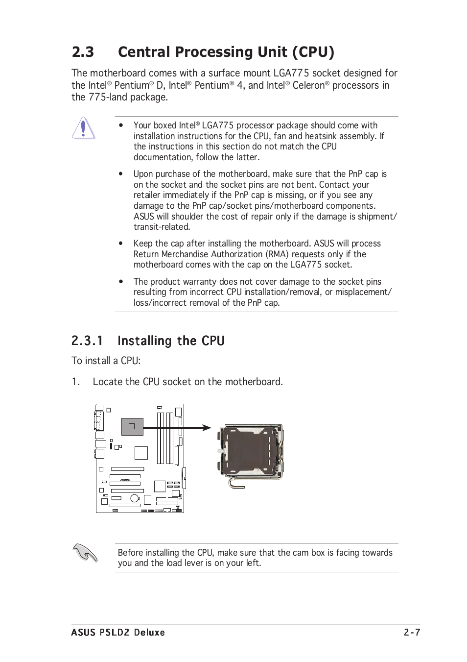 3 central processing unit (cpu) | Asus DELUXE P5LD2 User Manual | Page 31 / 156