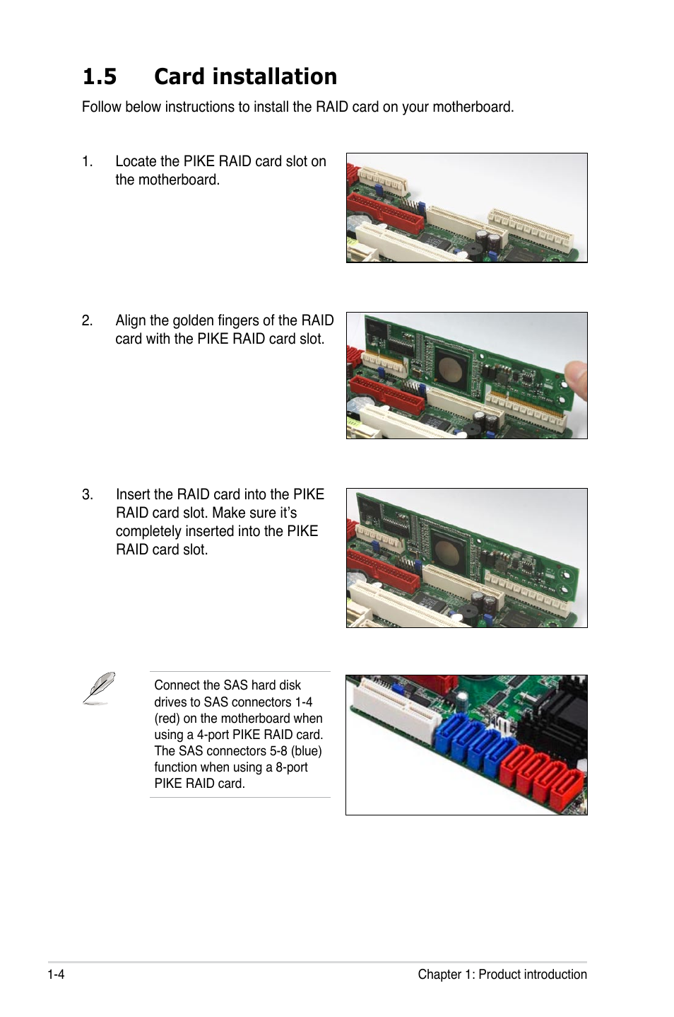 5 card installation, Card installation -4 | Asus LSISAS1064E User Manual | Page 10 / 42