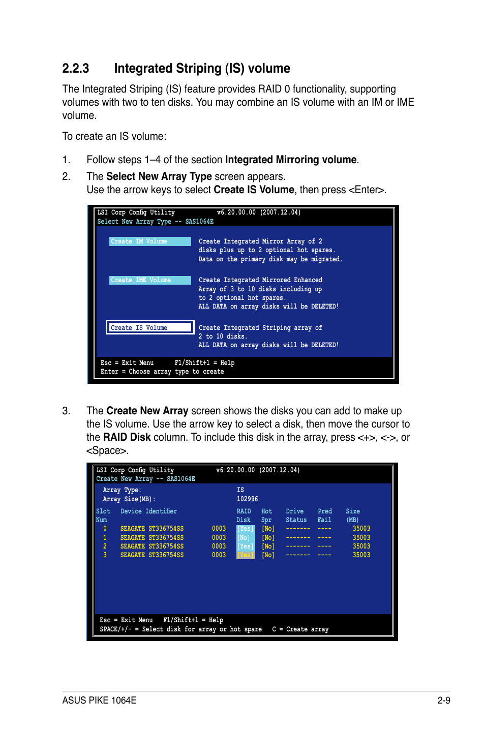 3 integrated striping (is) volume, Integrated striping (is) volume -9 | Asus LSISAS1064E User Manual | Page 19 / 42