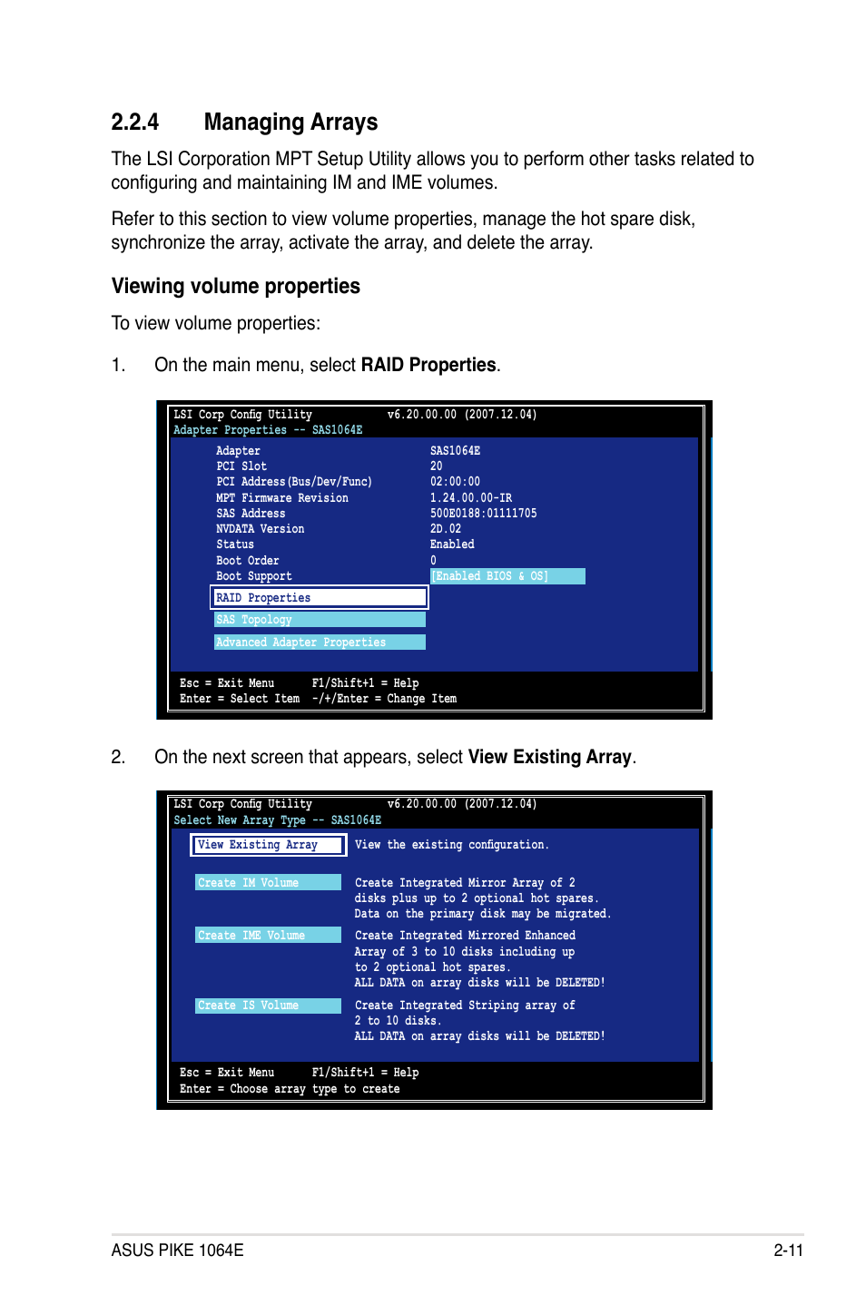 4 managing arrays, Managing arrays -11, Viewing volume properties | Asus LSISAS1064E User Manual | Page 21 / 42