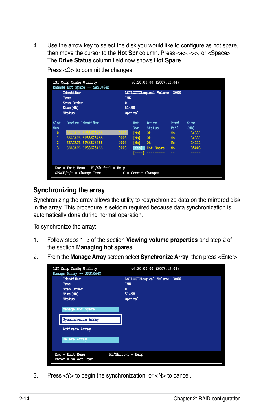 Synchronizing the array | Asus LSISAS1064E User Manual | Page 24 / 42