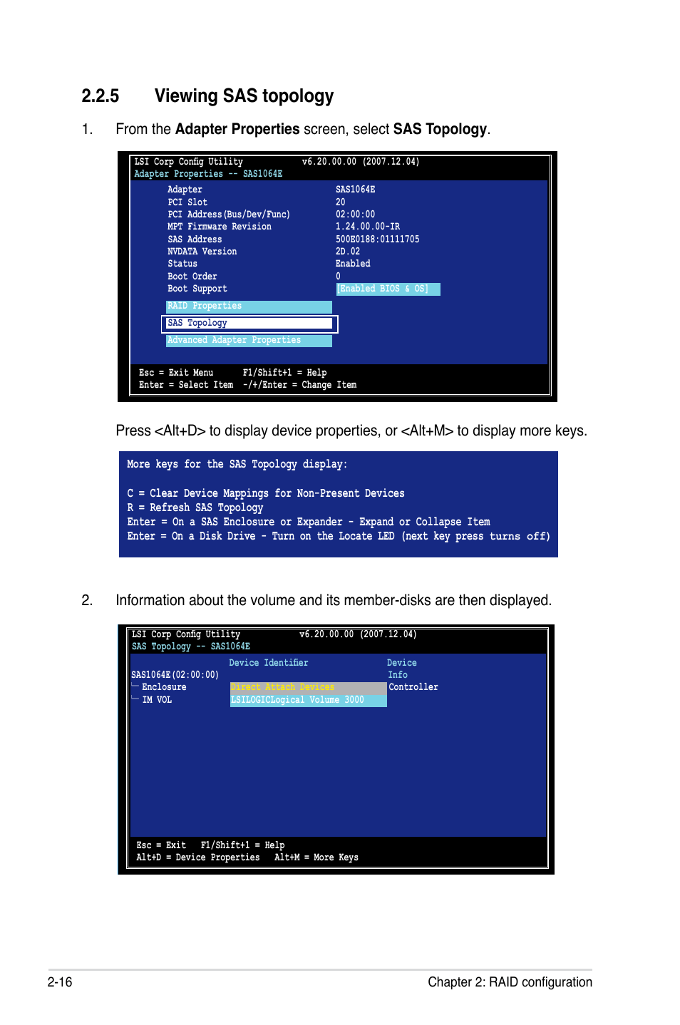 5 viewing sas topology, Viewing sas topology -16 | Asus LSISAS1064E User Manual | Page 26 / 42