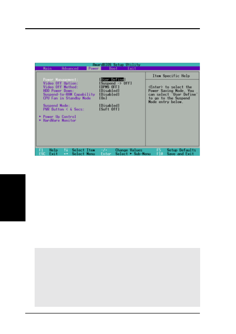 Bios setup, 5 power menu | Asus A7V User Manual | Page 72 / 100