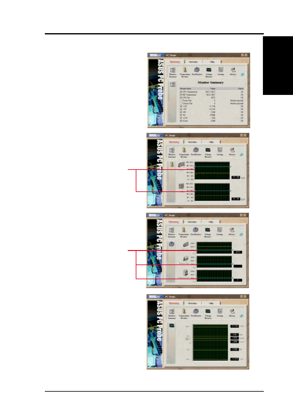 Software reference, 2 using asus pc probe, Monitoring | Asus A7V User Manual | Page 85 / 100