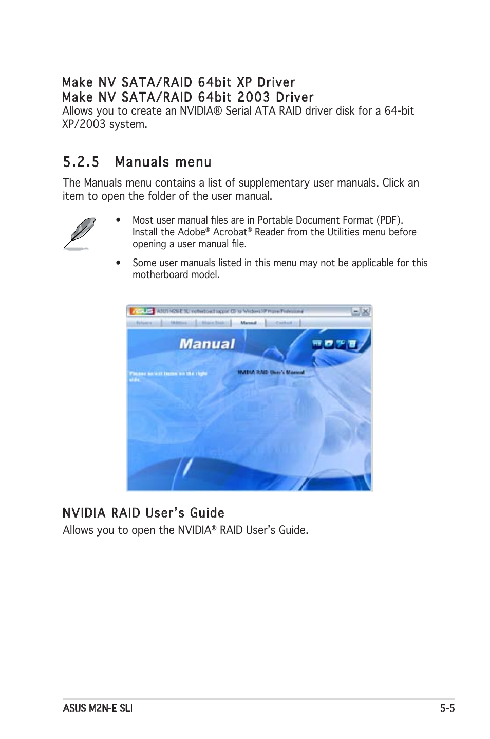 5 manuals menu, Nvidia raid user’s guide | Asus M2N-E SLI User Manual | Page 111 / 140