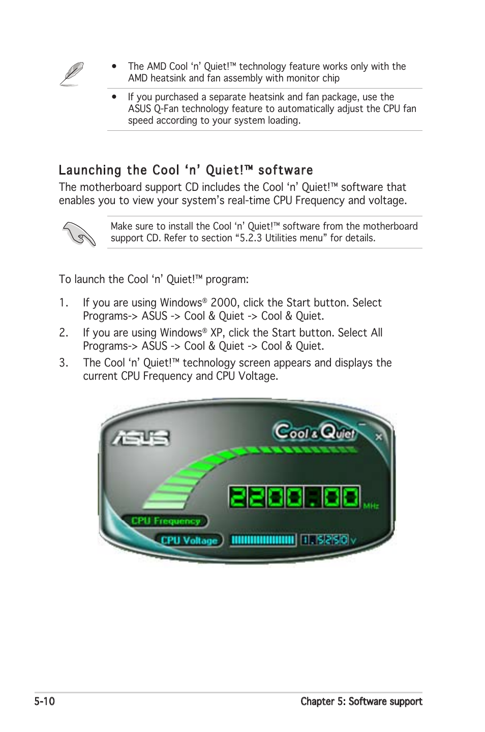 Launching the cool ‘n’ quiet!™ software | Asus M2N-E SLI User Manual | Page 116 / 140