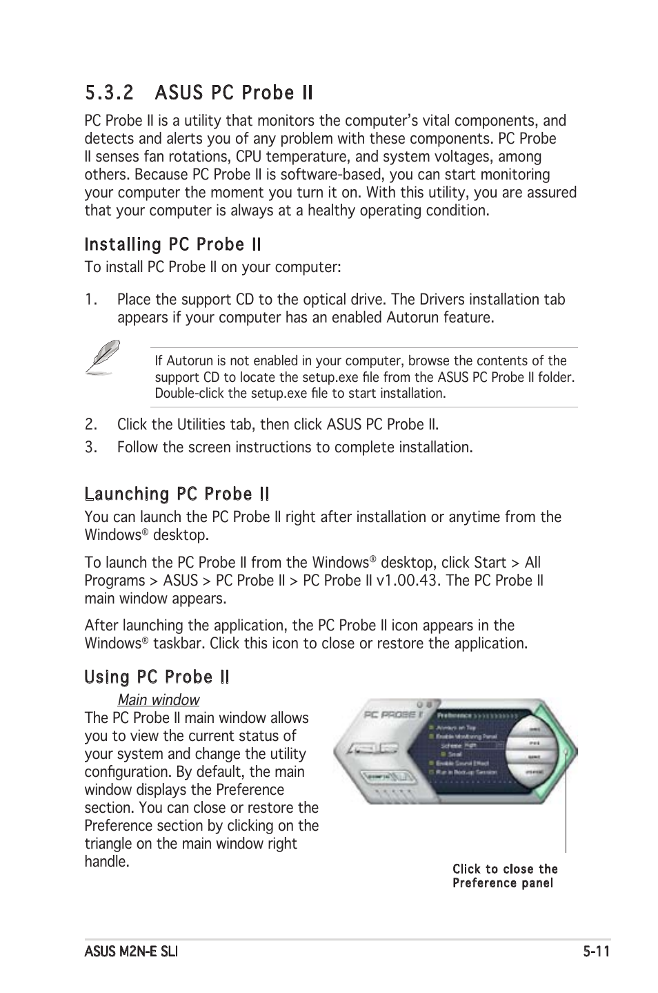 2 asus pc probe ii, Installing pc probe ii, Launching pc probe ii | Using pc probe ii | Asus M2N-E SLI User Manual | Page 117 / 140