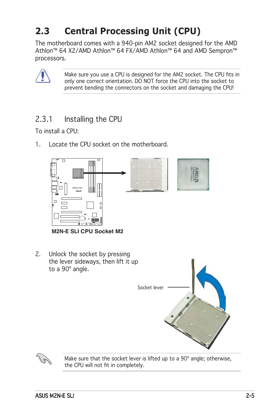 3 central processing unit (cpu), 1 installing the cpu | Asus M2N-E SLI User Manual | Page 25 / 140