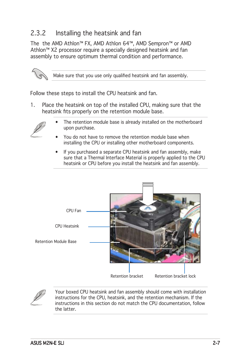 2 installing the heatsink and fan | Asus M2N-E SLI User Manual | Page 27 / 140