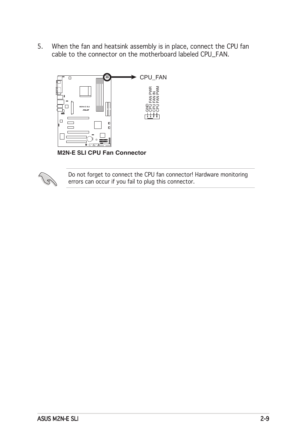 Asus m2n-e sli 2-9, M2n-e sli cpu fan connector cpu_fan | Asus M2N-E SLI User Manual | Page 29 / 140