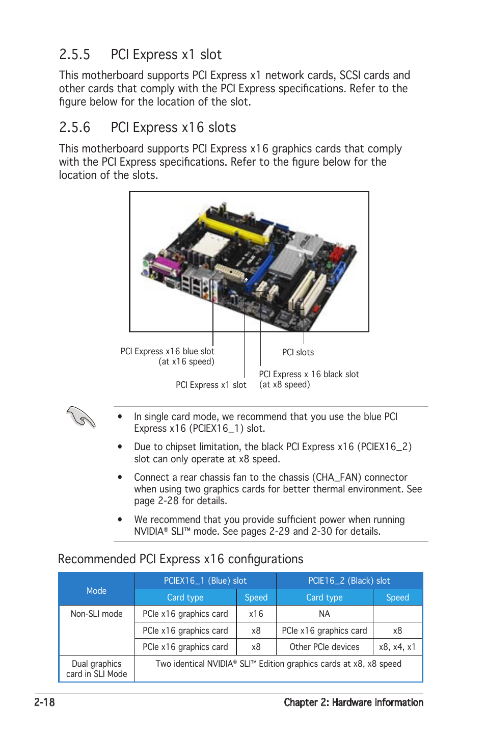 5 pci express x1 slot, 6 pci express x16 slots, Recommended pci express x16 configurations | Asus M2N-E SLI User Manual | Page 38 / 140