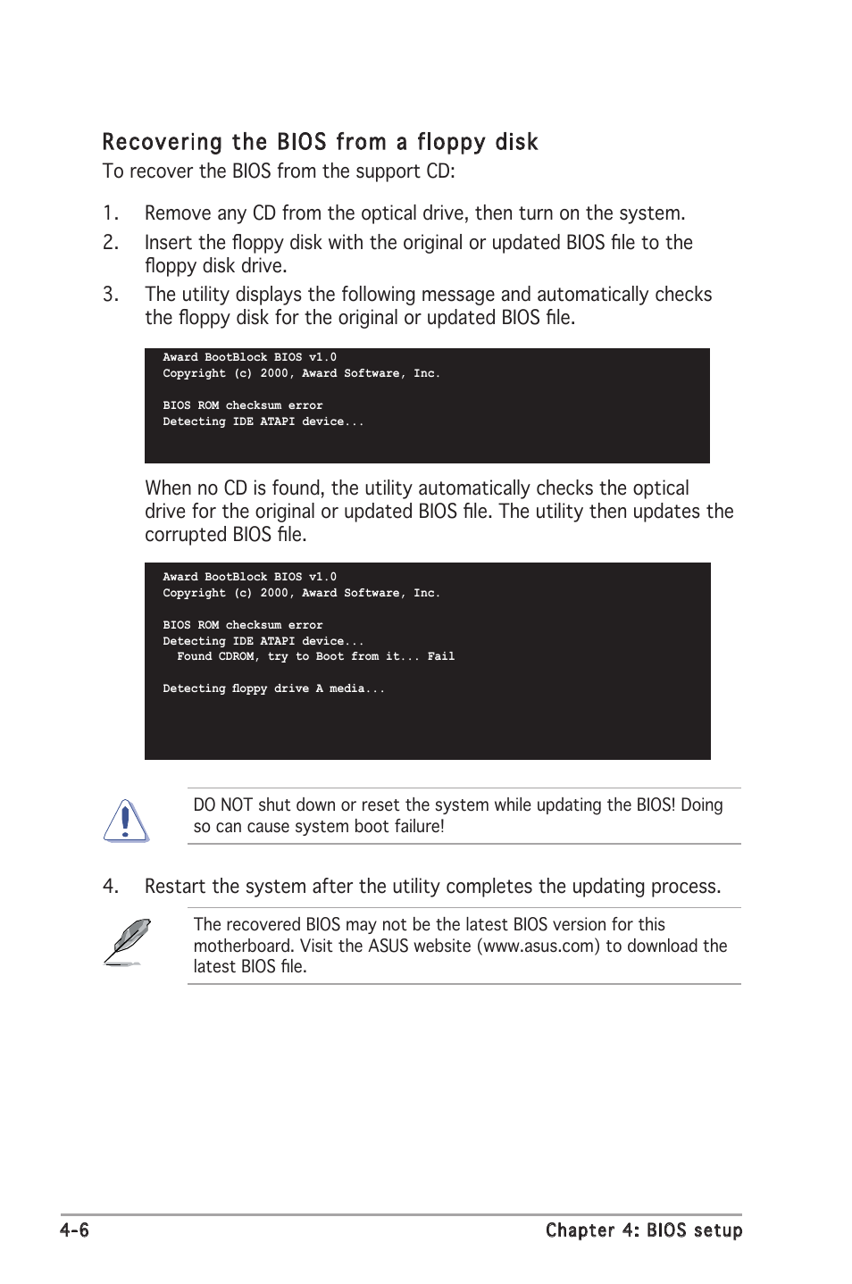 Recovering the bios from a floppy disk | Asus M2N-E SLI User Manual | Page 64 / 140