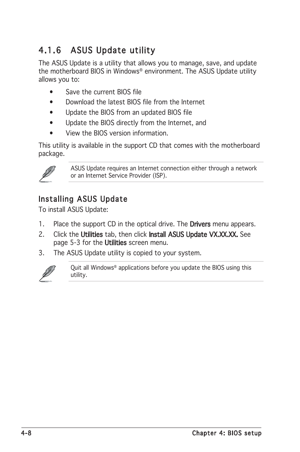 6 asus update utility, Installing asus update | Asus M2N-E SLI User Manual | Page 66 / 140