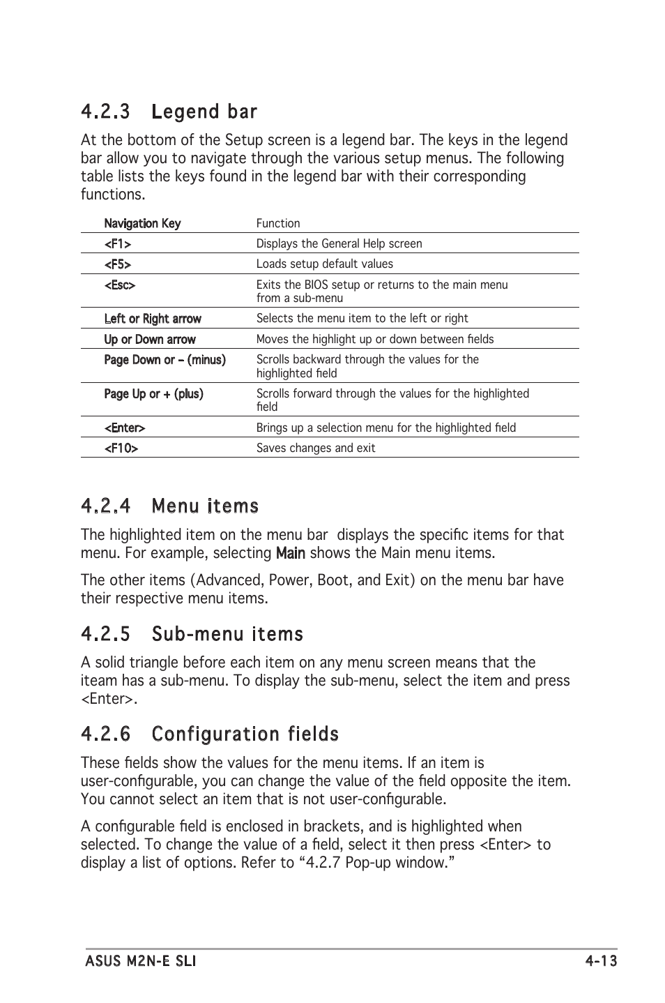 4 menu items, 5 sub-menu items, 6 configuration fields | 3 legend bar | Asus M2N-E SLI User Manual | Page 71 / 140