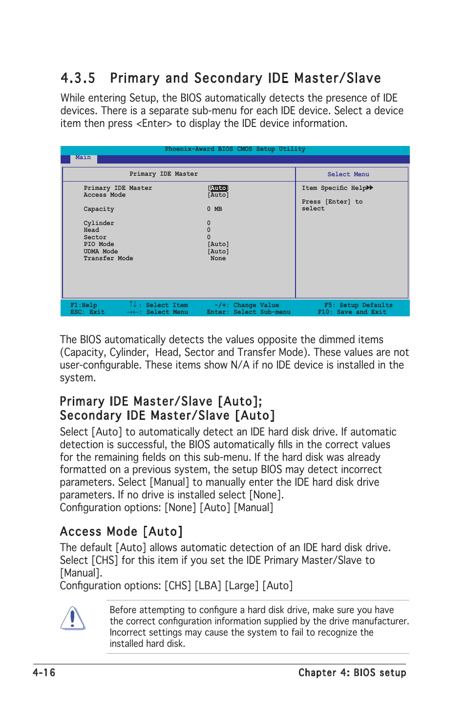 5 primary and secondary ide master/slave, Access mode [auto | Asus M2N-E SLI User Manual | Page 74 / 140