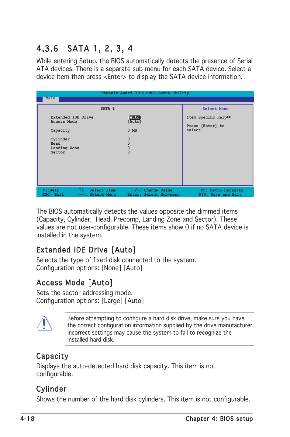 Extended ide drive [auto, Access mode [auto, Capacity | Cylinder | Asus M2N-E SLI User Manual | Page 76 / 140