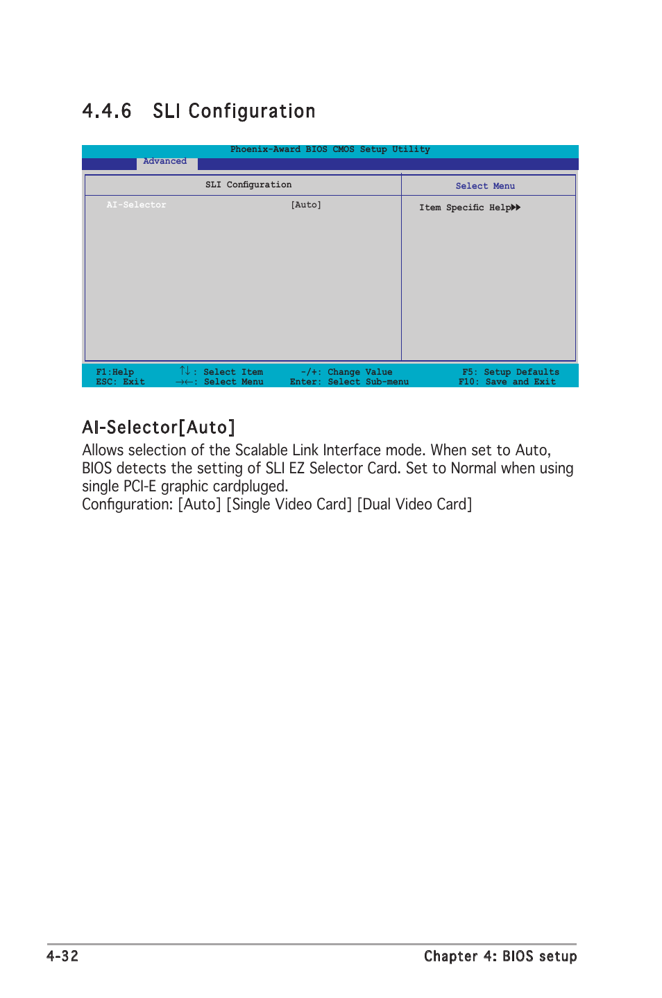 6 sli configuration, Ai-selector[auto | Asus M2N-E SLI User Manual | Page 90 / 140