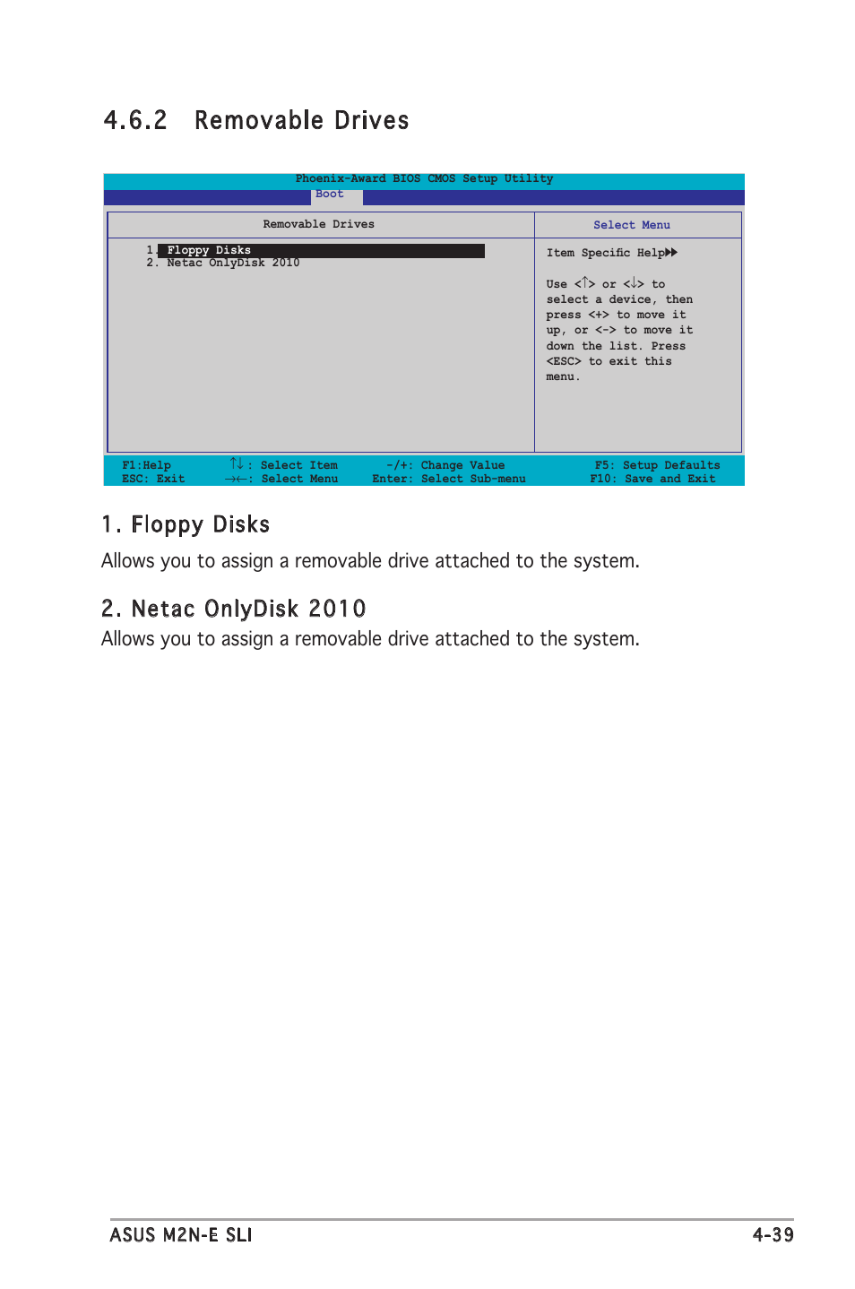 2 removable drives, Floppy disks, Netac onlydisk 2010 | Asus M2N-E SLI User Manual | Page 97 / 140