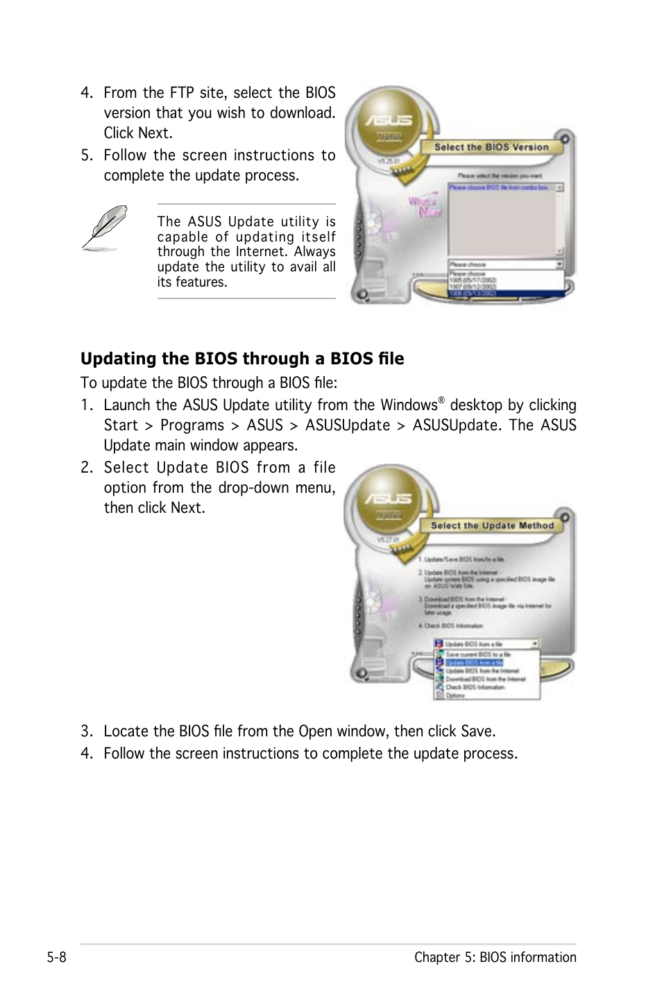 Updating the bios through a bios file | Asus Pedestal/5U Rackmount Server TS500-E4 Server User Manual | Page 102 / 202