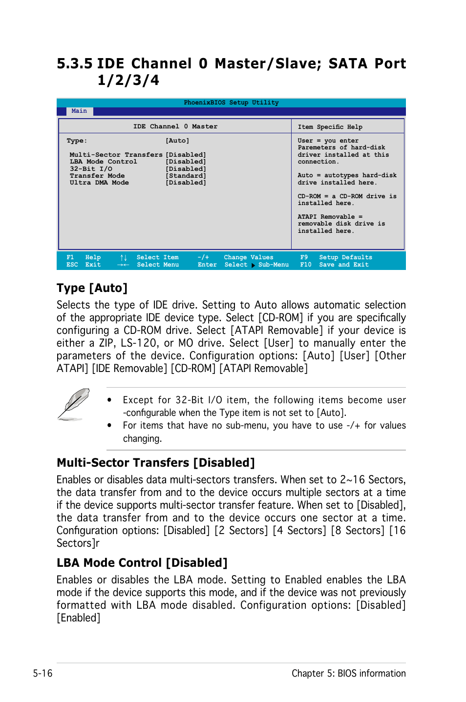 Type [auto, Multi-sector transfers [disabled, Lba mode control [disabled | Asus Pedestal/5U Rackmount Server TS500-E4 Server User Manual | Page 110 / 202