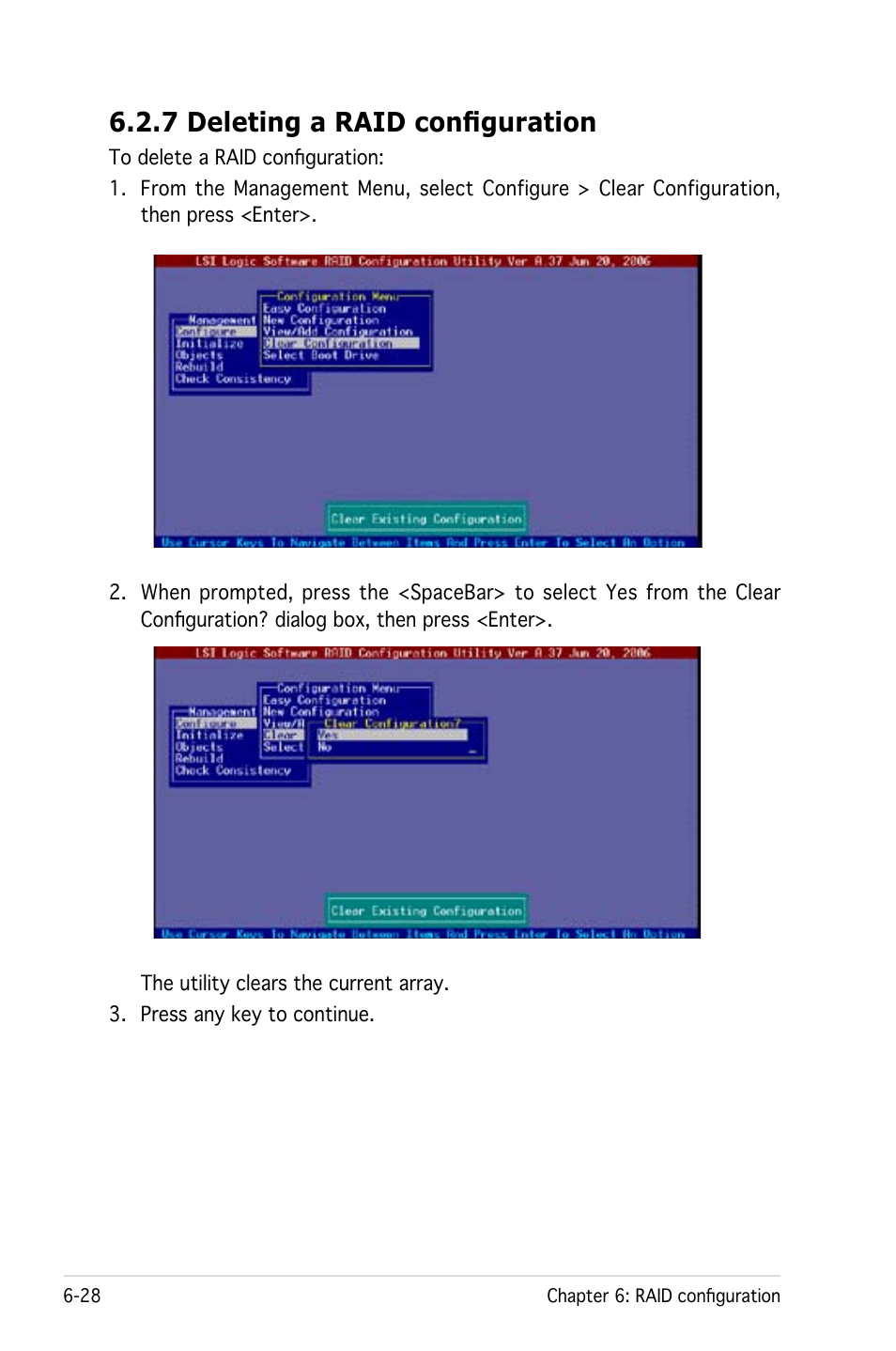 7 deleting a raid configuration | Asus Pedestal/5U Rackmount Server TS500-E4 Server User Manual | Page 164 / 202