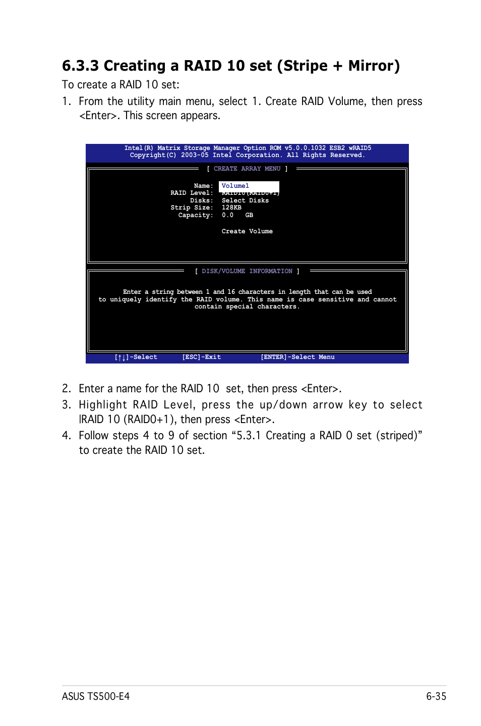 3 creating a raid 10 set (stripe + mirror) | Asus Pedestal/5U Rackmount Server TS500-E4 Server User Manual | Page 171 / 202