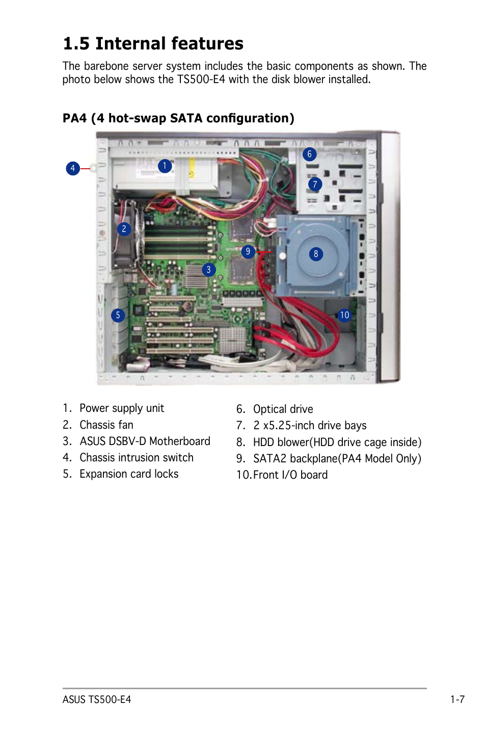 5 internal features, Pa4 (4 hot-swap sata configuration) | Asus Pedestal/5U Rackmount Server TS500-E4 Server User Manual | Page 19 / 202