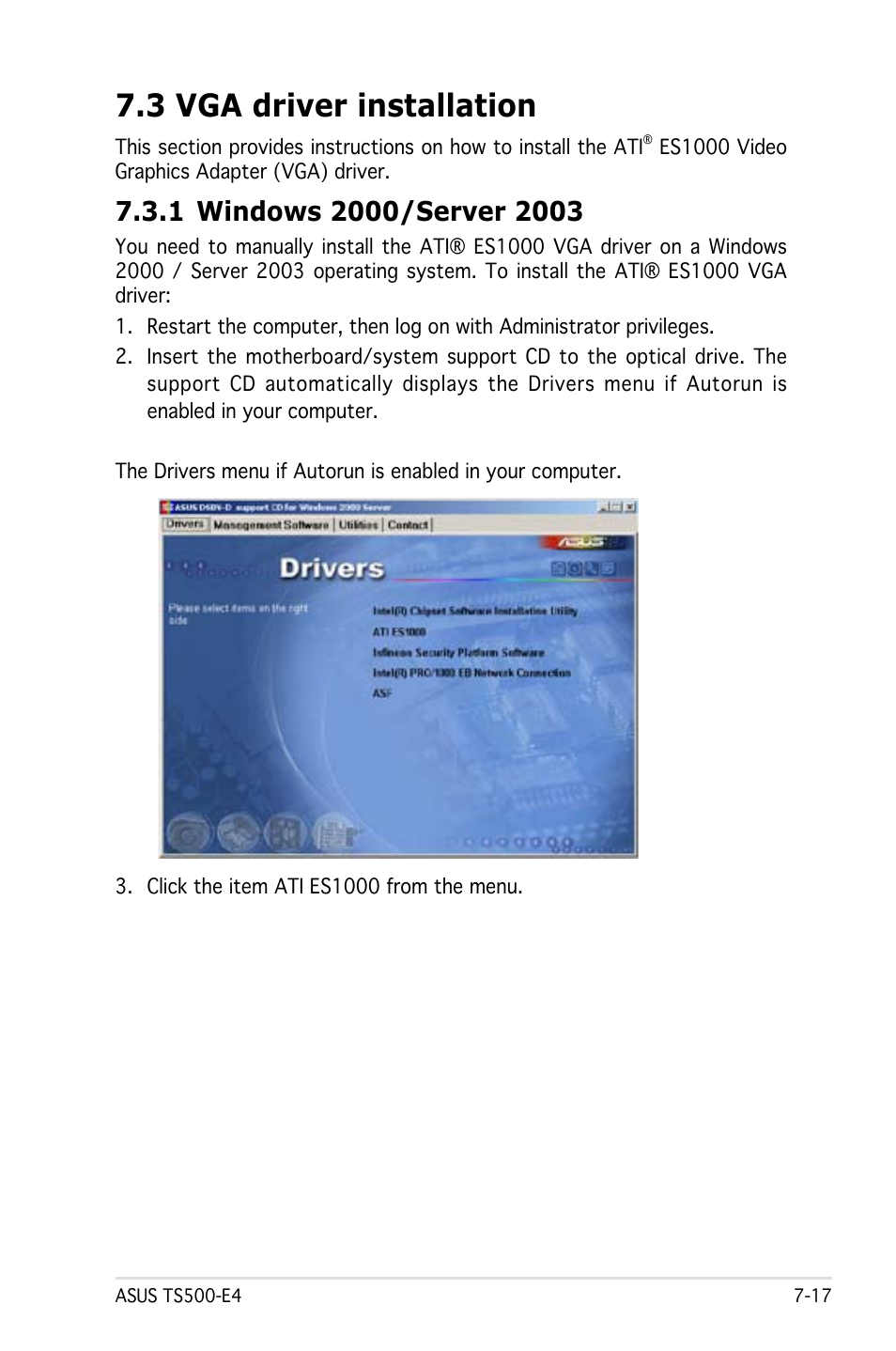 3 vga driver installation | Asus Pedestal/5U Rackmount Server TS500-E4 Server User Manual | Page 193 / 202