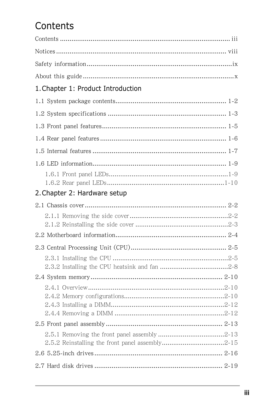 Asus Pedestal/5U Rackmount Server TS500-E4 Server User Manual | Page 3 / 202