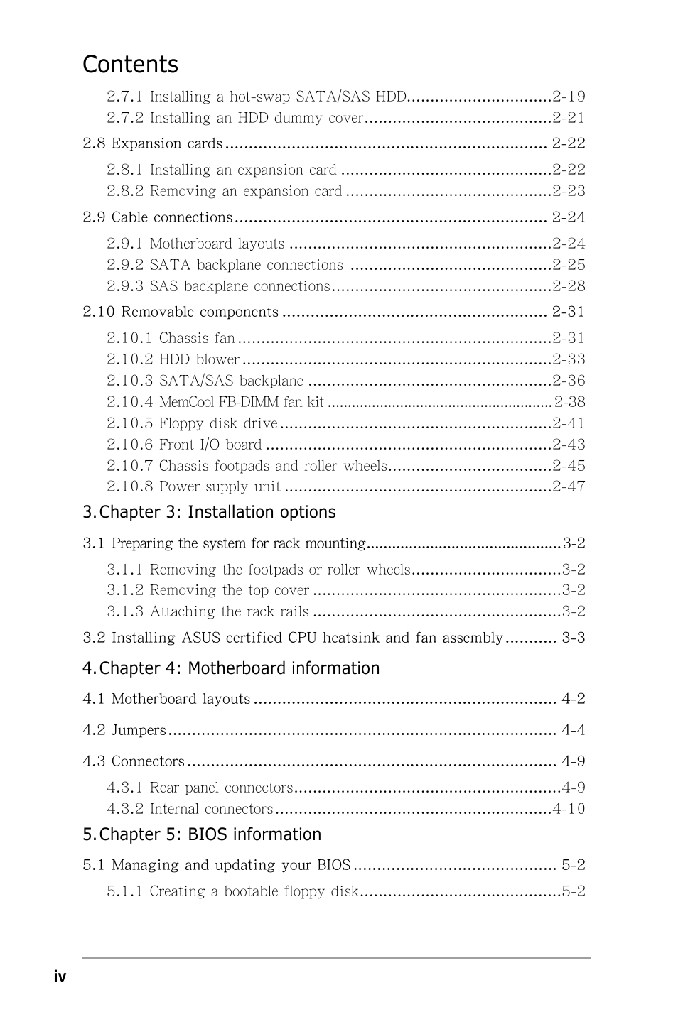 Asus Pedestal/5U Rackmount Server TS500-E4 Server User Manual | Page 4 / 202