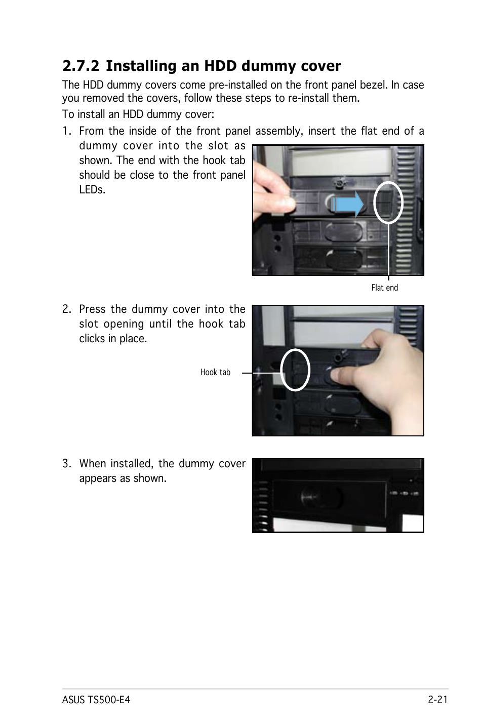 2 installing an hdd dummy cover | Asus Pedestal/5U Rackmount Server TS500-E4 Server User Manual | Page 43 / 202