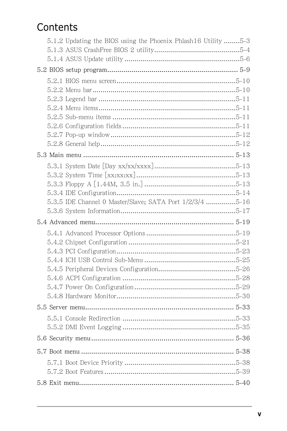 Asus Pedestal/5U Rackmount Server TS500-E4 Server User Manual | Page 5 / 202