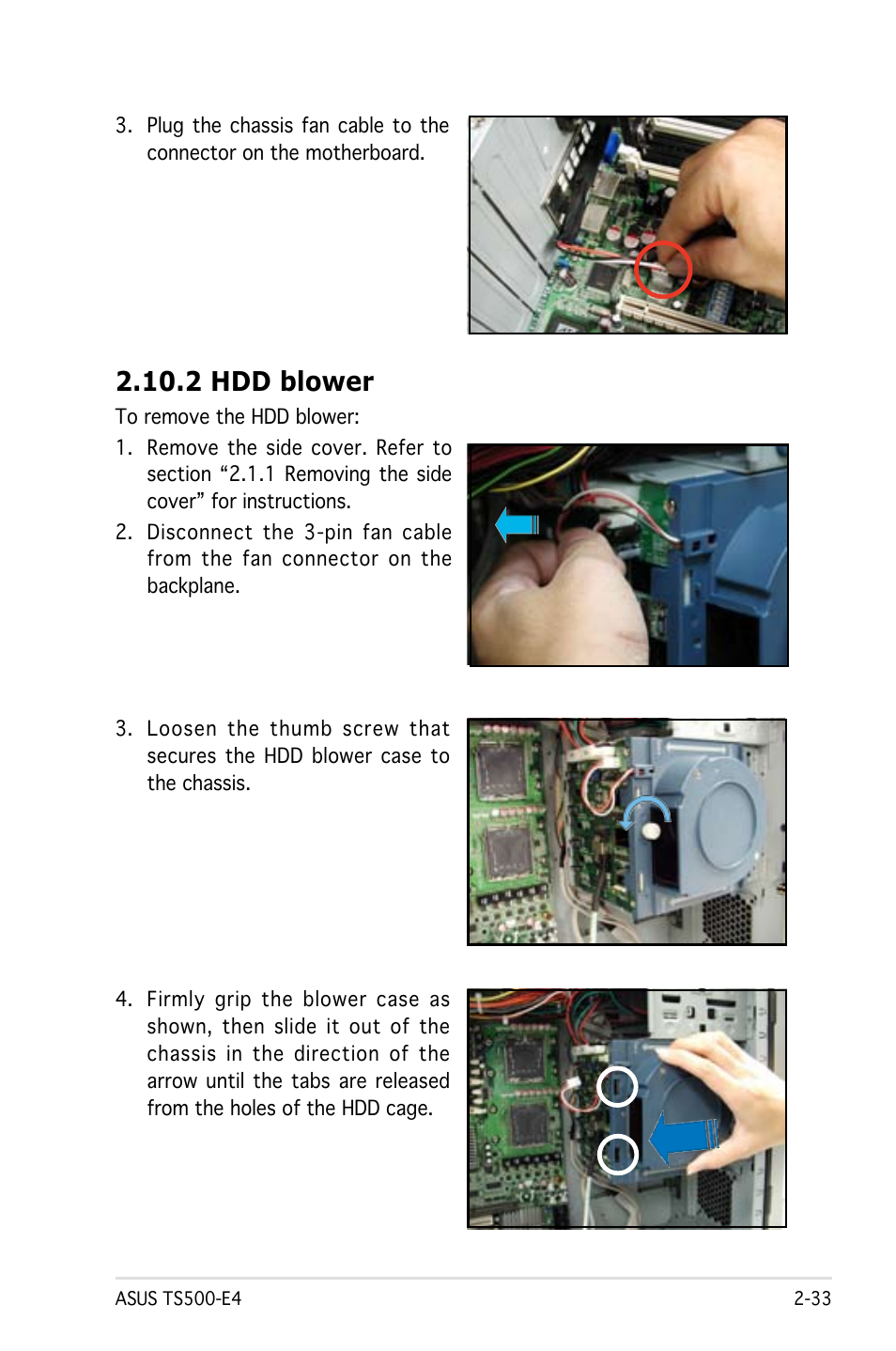2 hdd blower | Asus Pedestal/5U Rackmount Server TS500-E4 Server User Manual | Page 55 / 202