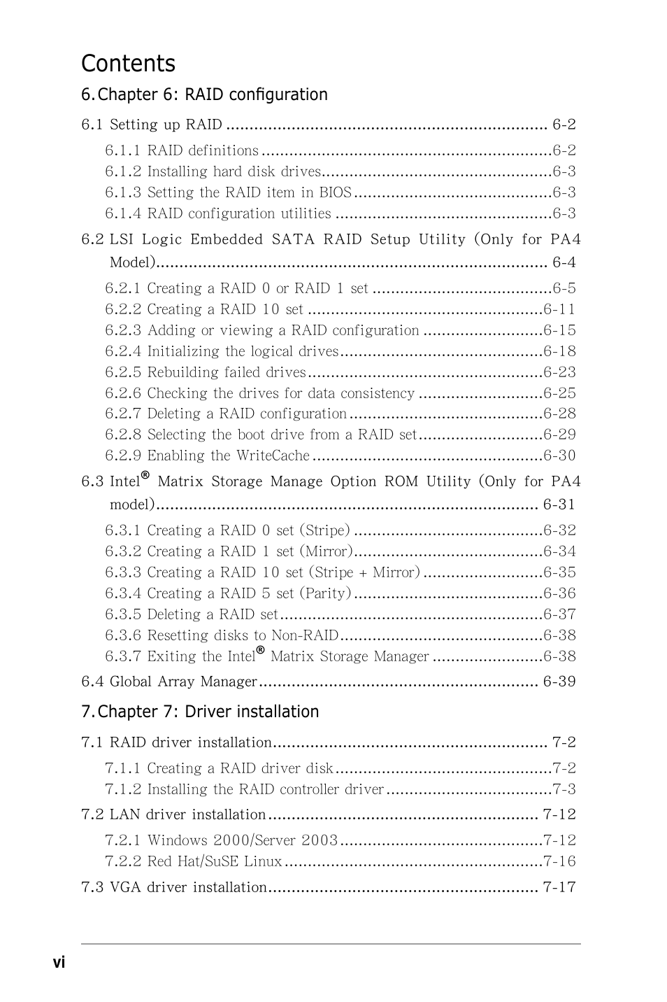 Asus Pedestal/5U Rackmount Server TS500-E4 Server User Manual | Page 6 / 202