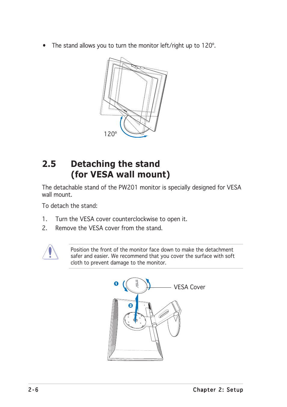 5 detaching the stand (for vesa wall mount) | Asus PW201 User Manual | Page 22 / 44