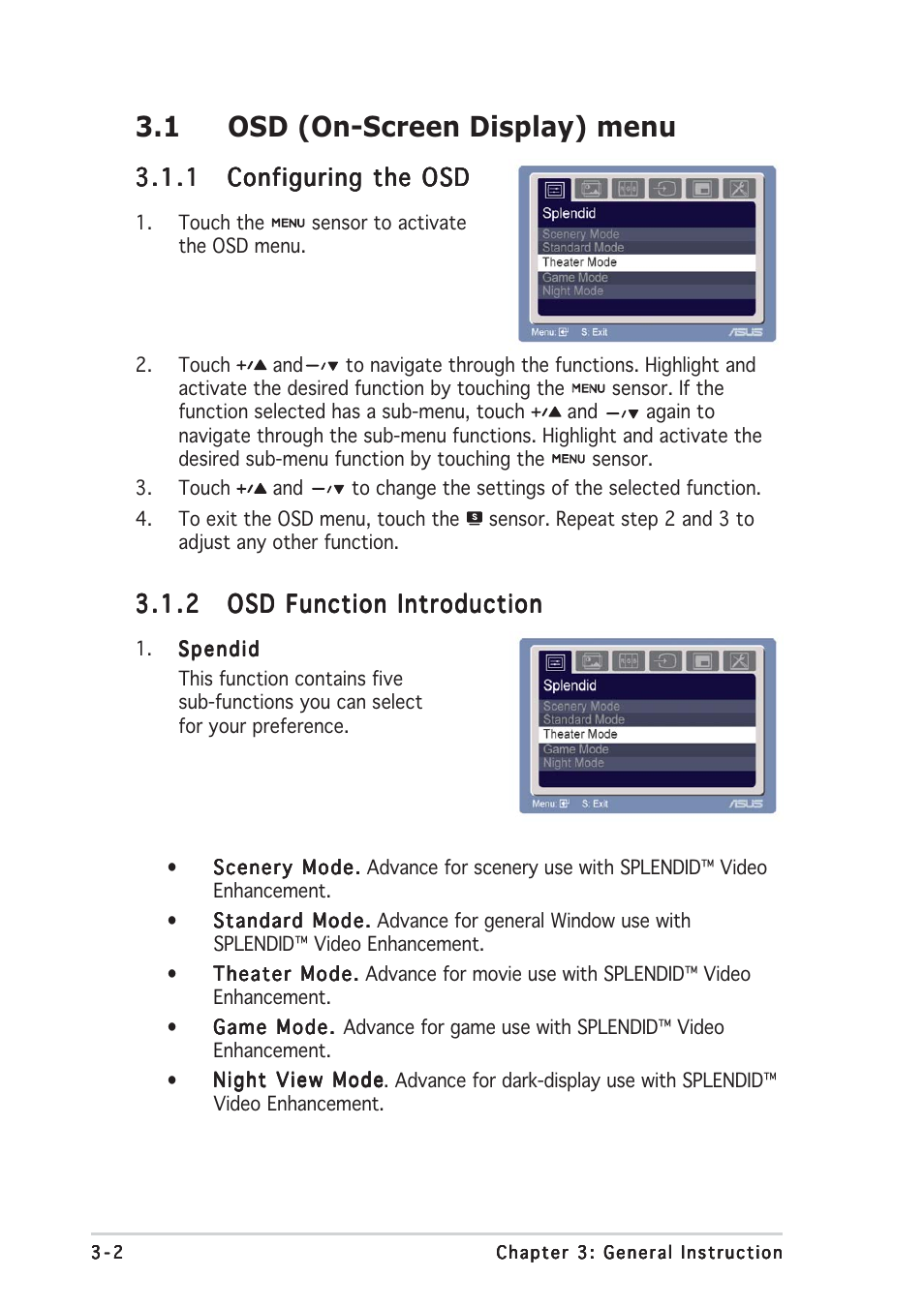 1 osd (on-screen display) menu | Asus PW201 User Manual | Page 26 / 44