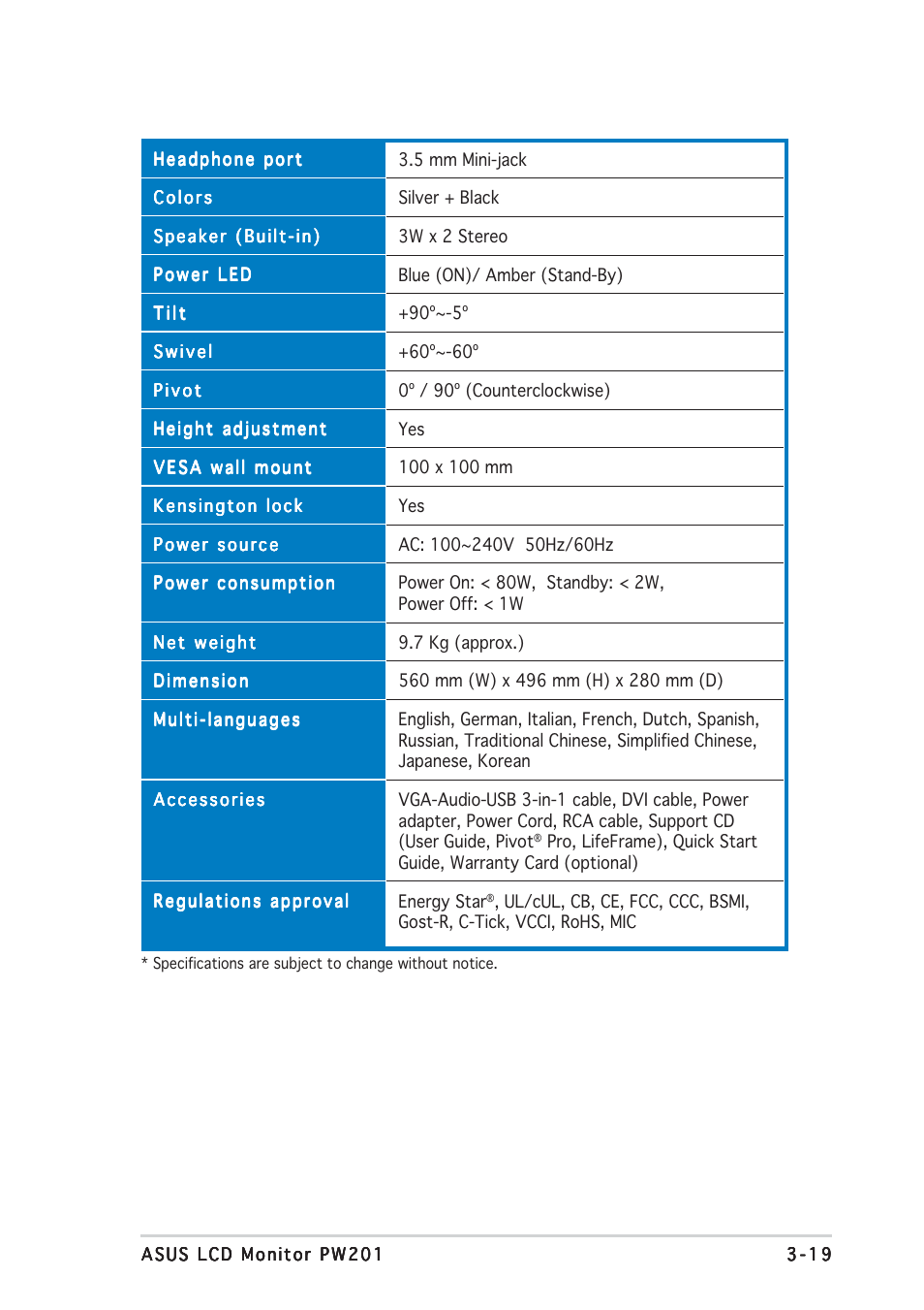 Asus PW201 User Manual | Page 43 / 44