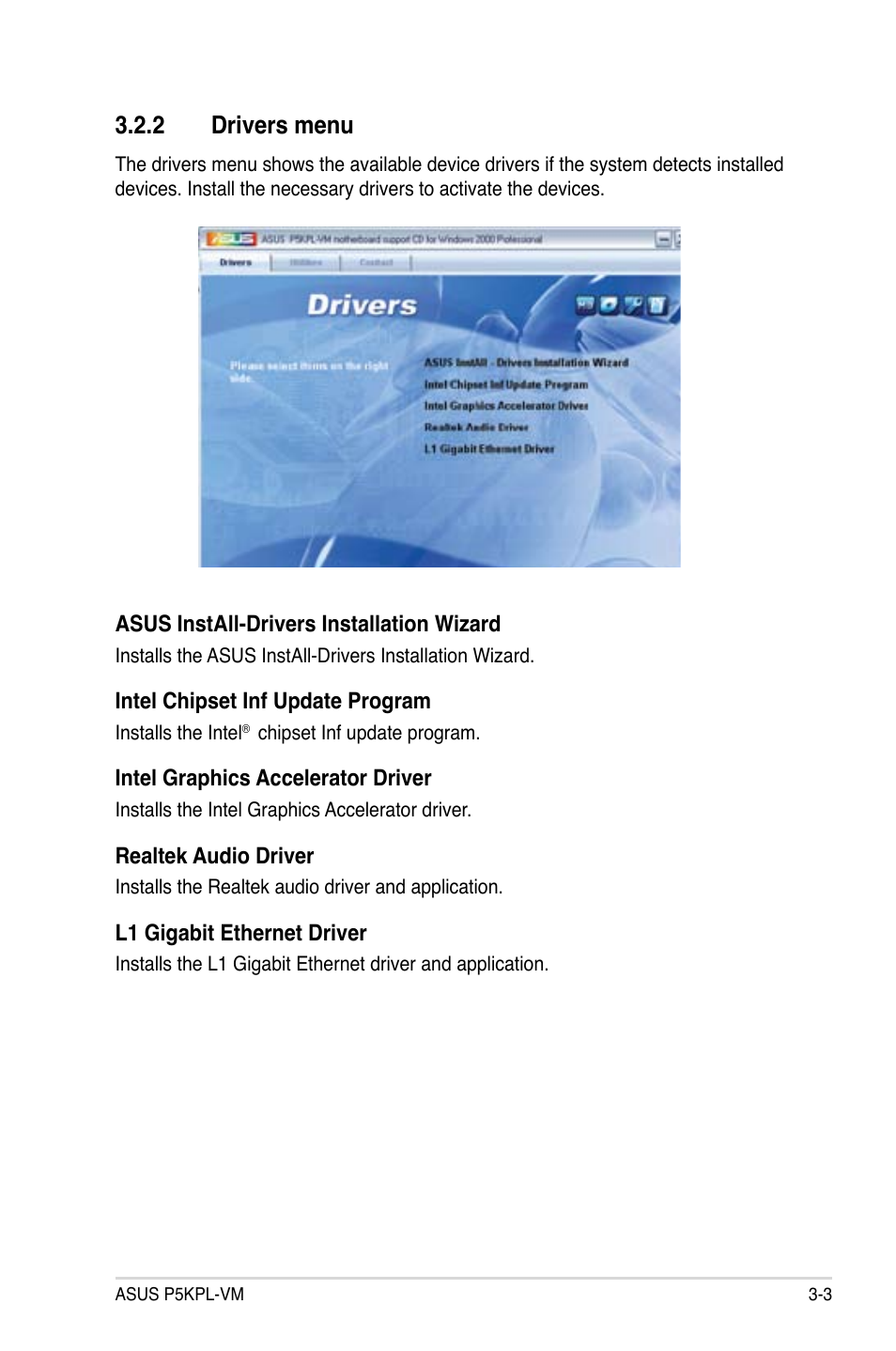 2 drivers menu | Asus P5KPL-VM User Manual | Page 87 / 94