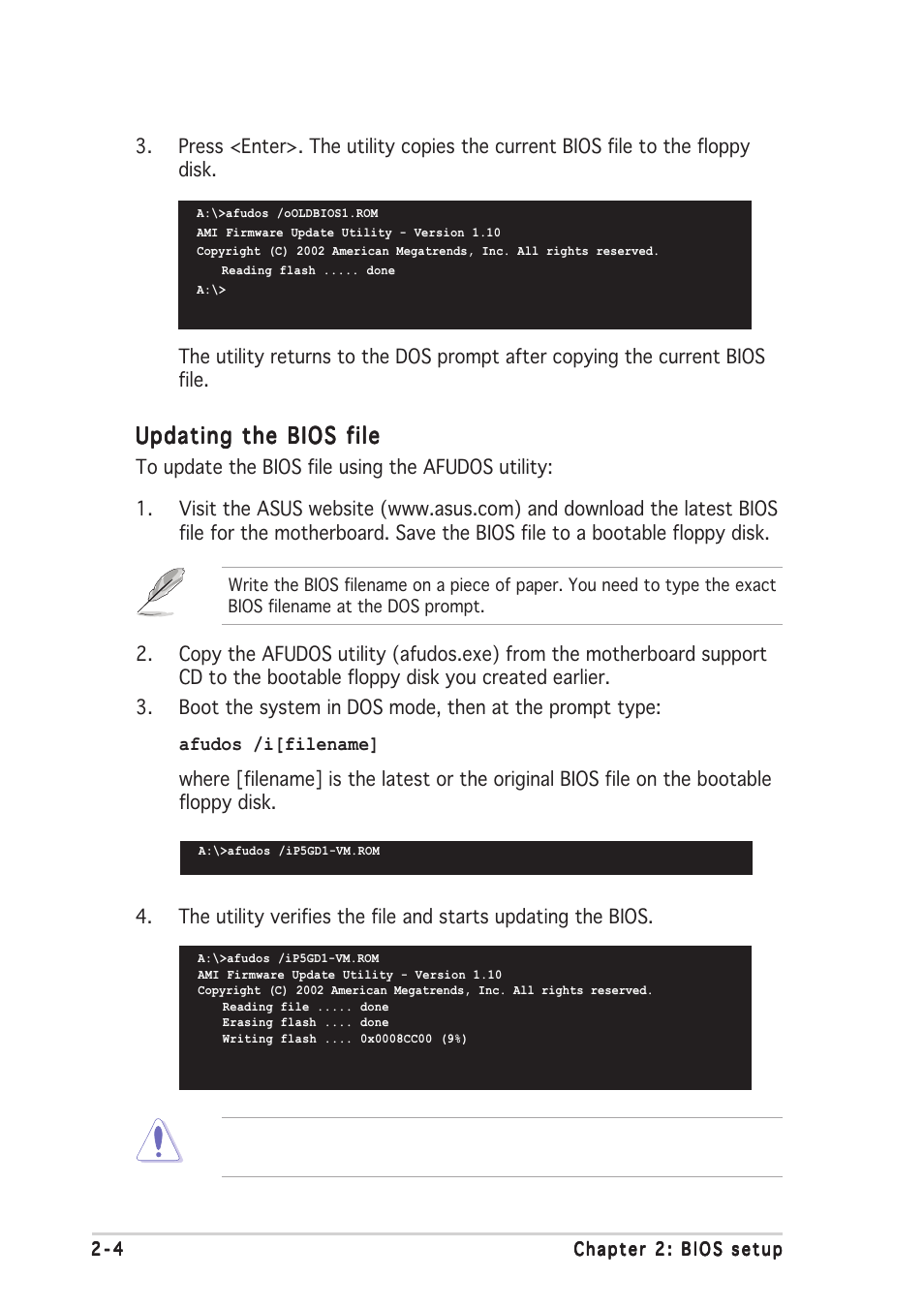 Updating the bios file | Asus P5GD1-VM User Manual | Page 48 / 92