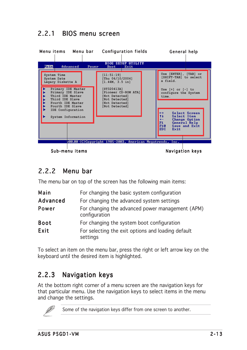 2 menu bar menu bar menu bar menu bar menu bar | Asus P5GD1-VM User Manual | Page 57 / 92