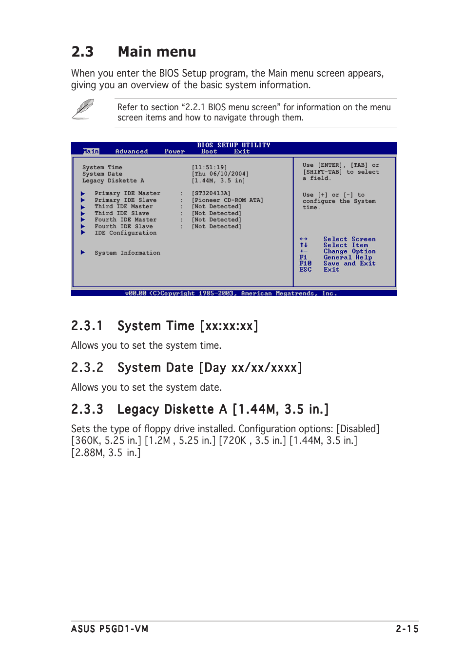 3 main menu | Asus P5GD1-VM User Manual | Page 59 / 92