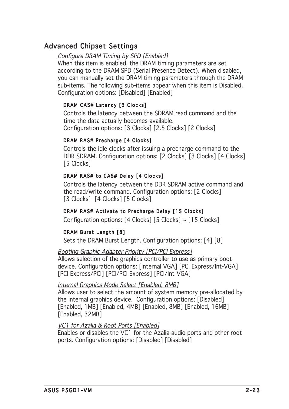 Advanced chipset settings | Asus P5GD1-VM User Manual | Page 67 / 92