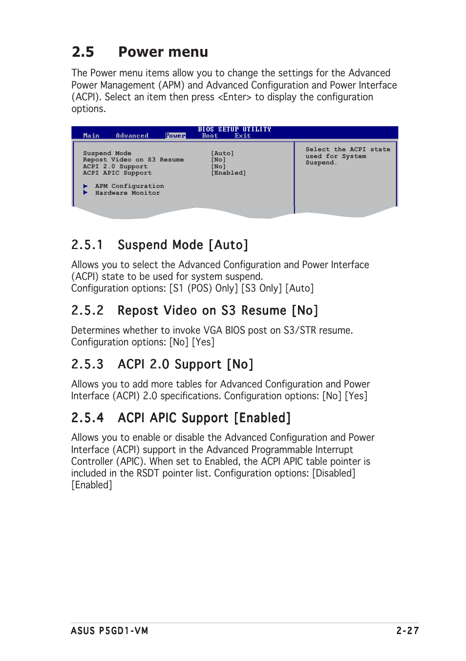 5 power menu | Asus P5GD1-VM User Manual | Page 71 / 92