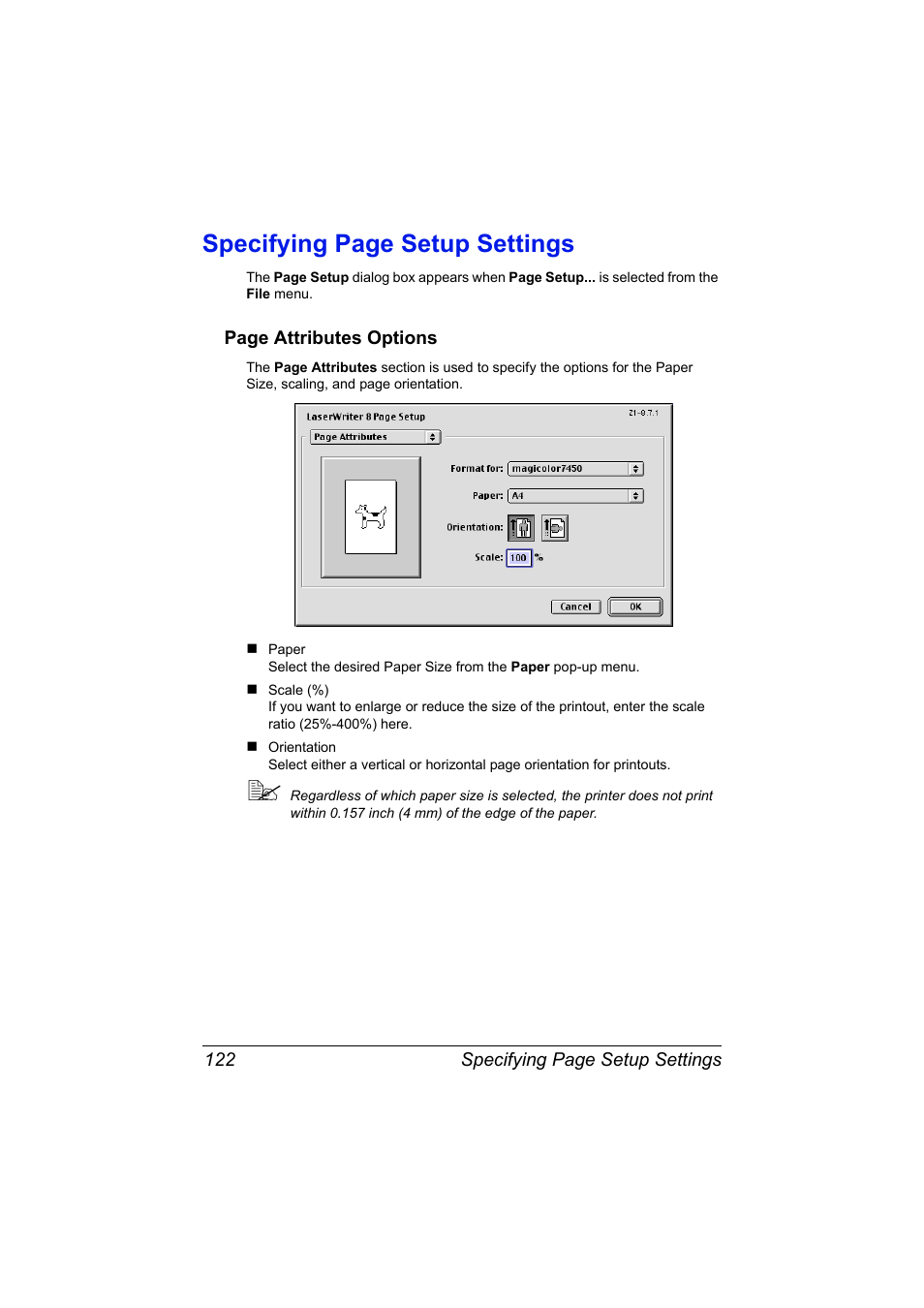 Specifying page setup settings | Konica Minolta magicolor 7450II User Manual | Page 142 / 350