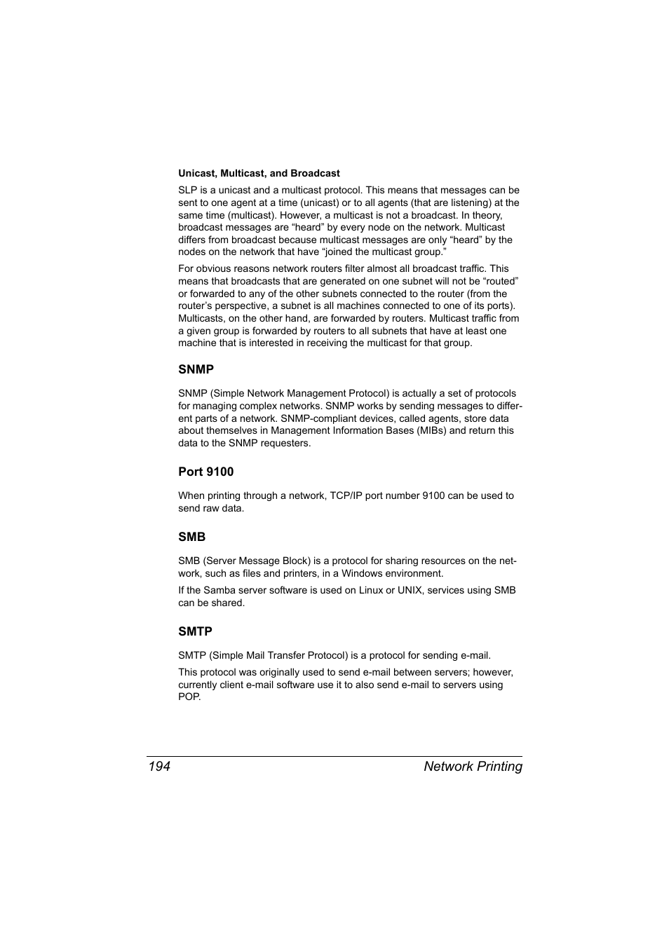 Snmp, Port 9100, Smtp | Snmp 194 port 9100 194 smb 194 smtp 194 | Konica Minolta magicolor 7450II User Manual | Page 214 / 350