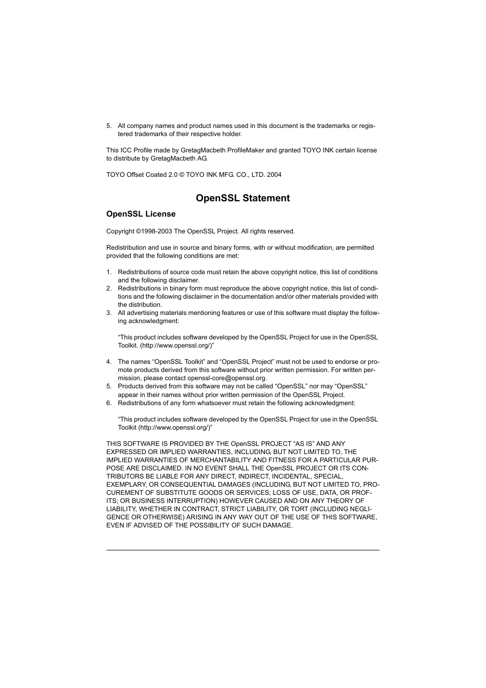Openssl statement | Konica Minolta magicolor 7450II User Manual | Page 7 / 350