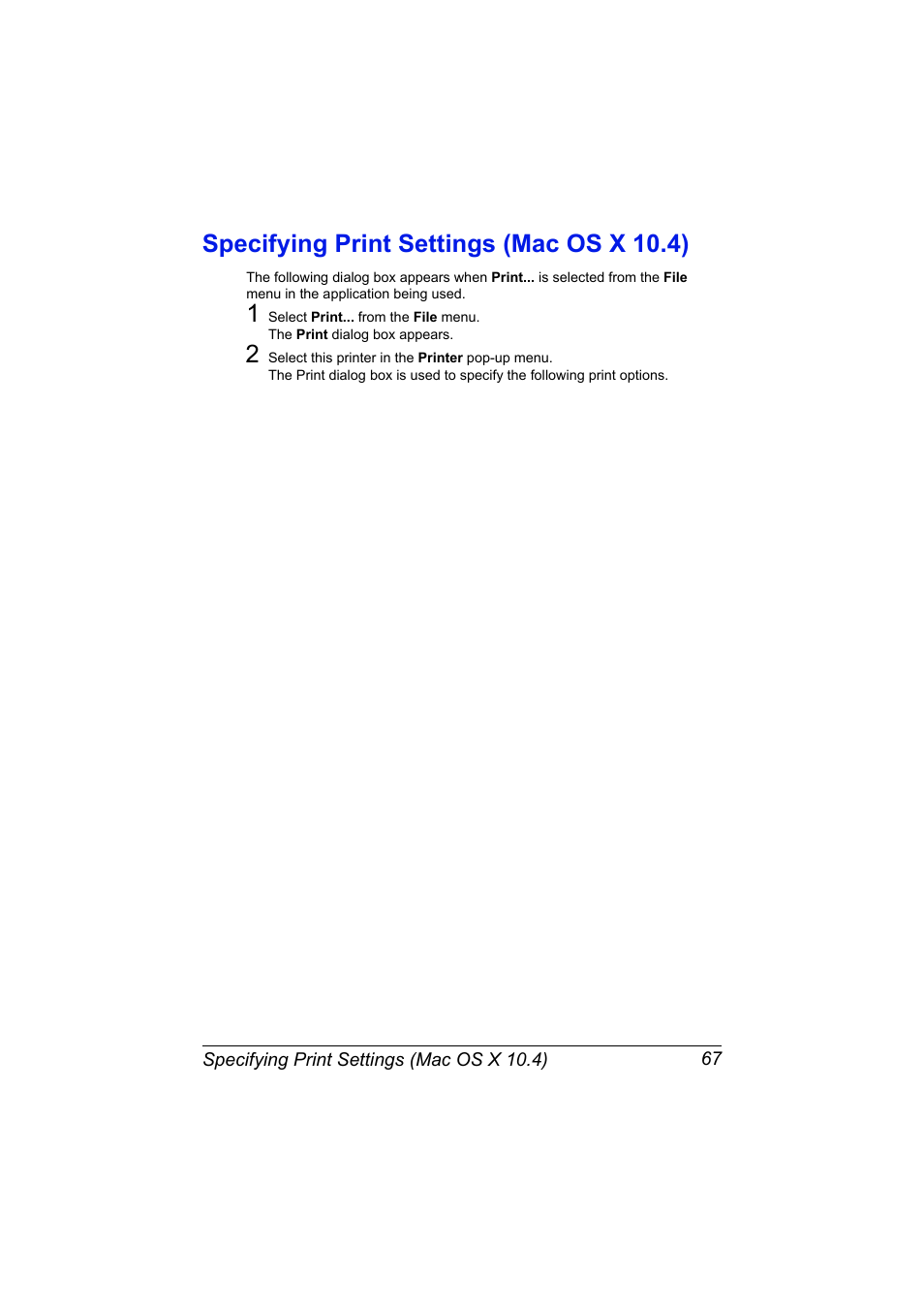 Specifying print settings (mac os x 10.4), Specifying print settings (mac os x 10.4) 67 | Konica Minolta magicolor 7450II User Manual | Page 87 / 350